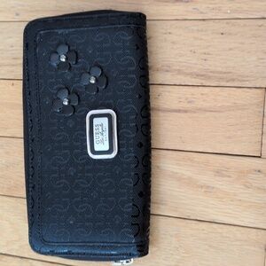 Guess Black Flower zip Around wallet